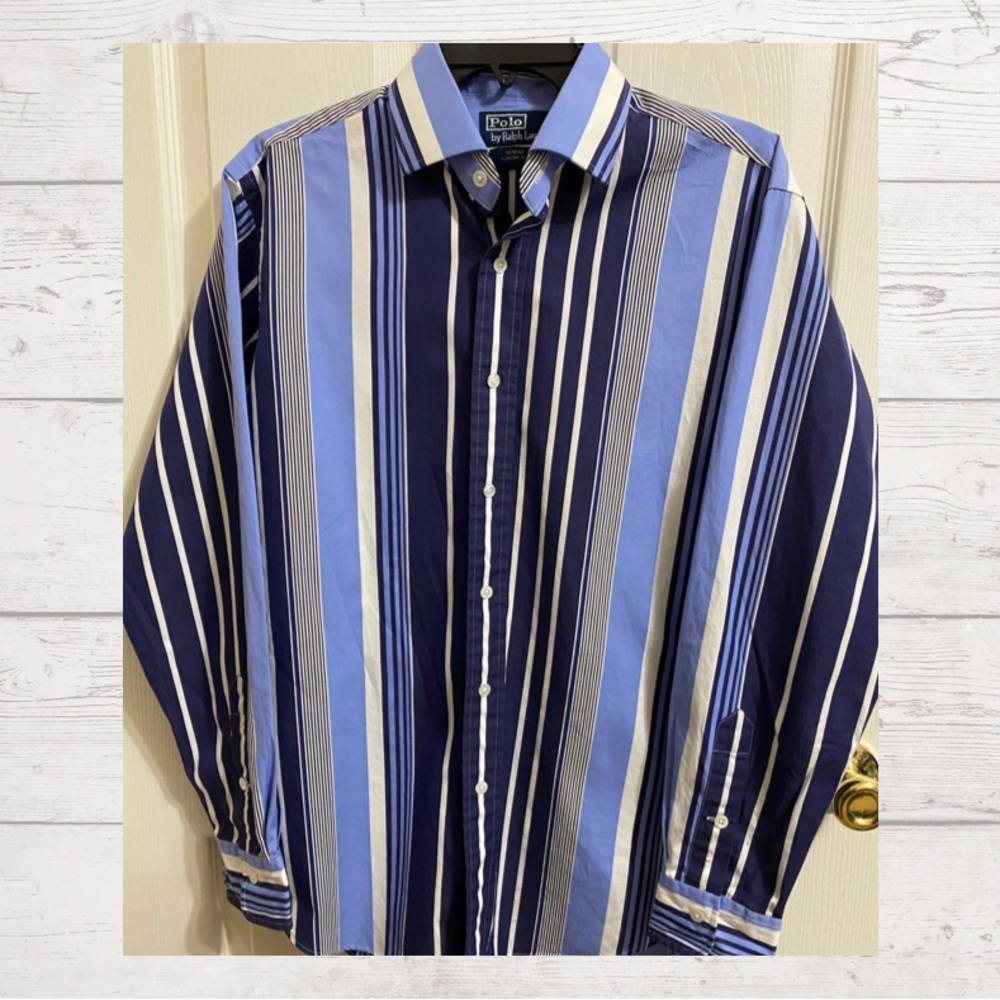 Polo Ralph Lauren Classic Oxford button shirt blue stripped Medium Mens